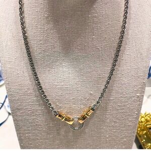 JTL Sterling Silver & 14K Gold Necklace 18" Braided Chain  Circle Pendant Signed